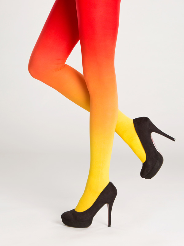 Yellow-red ombre tights by Virivee