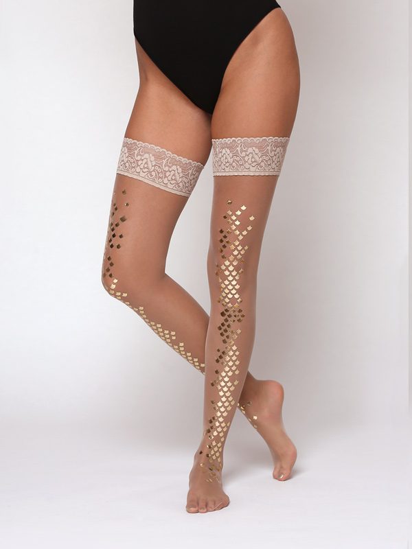 Mermaid thigh high stocking with gold scales