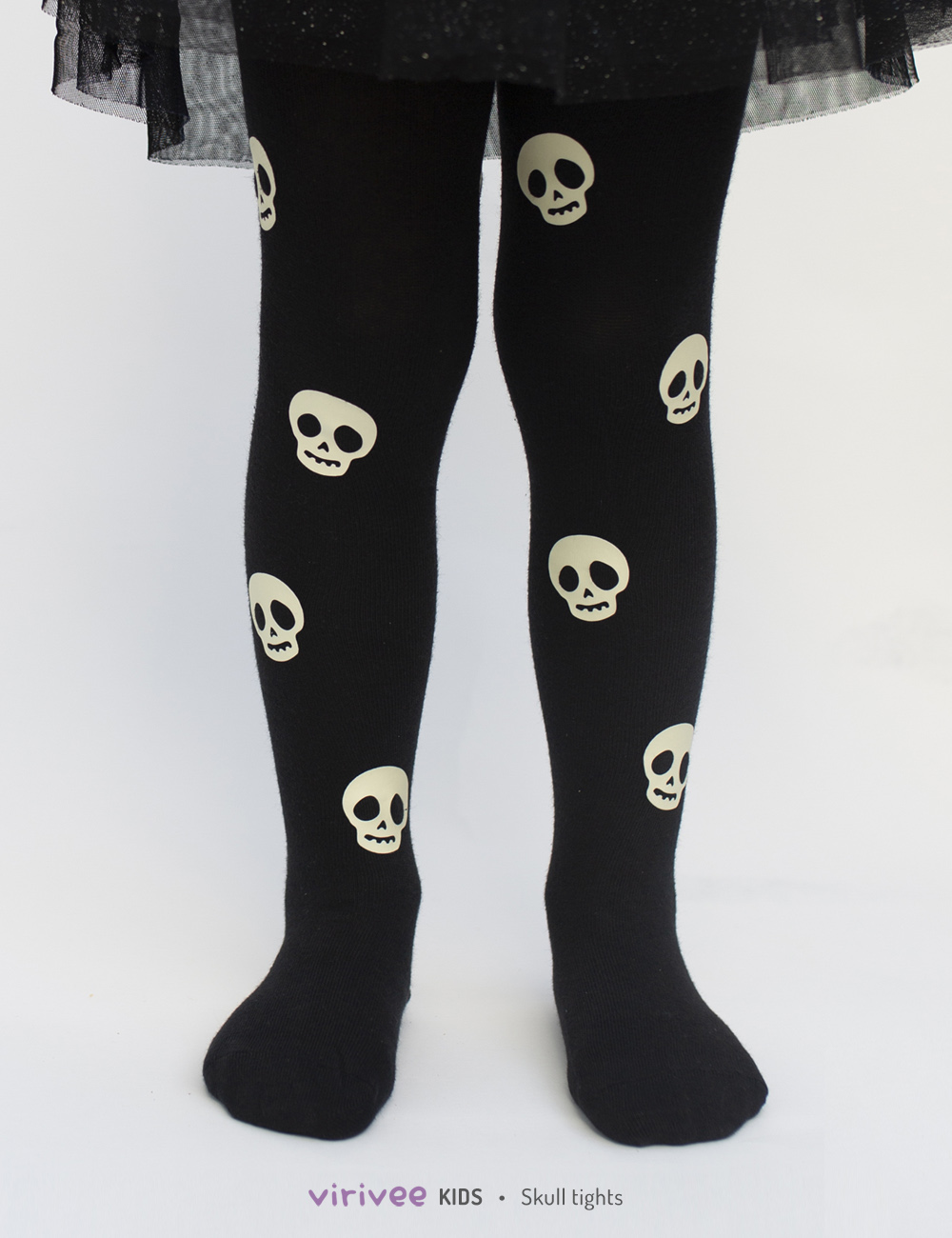 Glow in the dark skull Halloween tights for toddlers, girls, kids