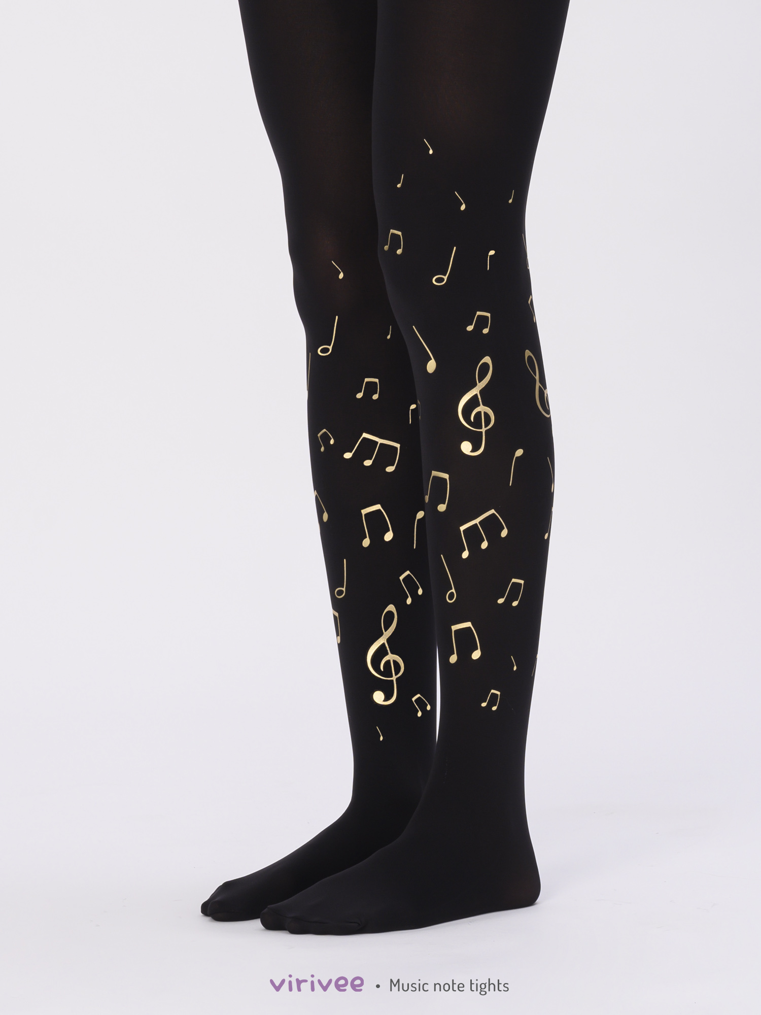 Music note tights, gold or silver print