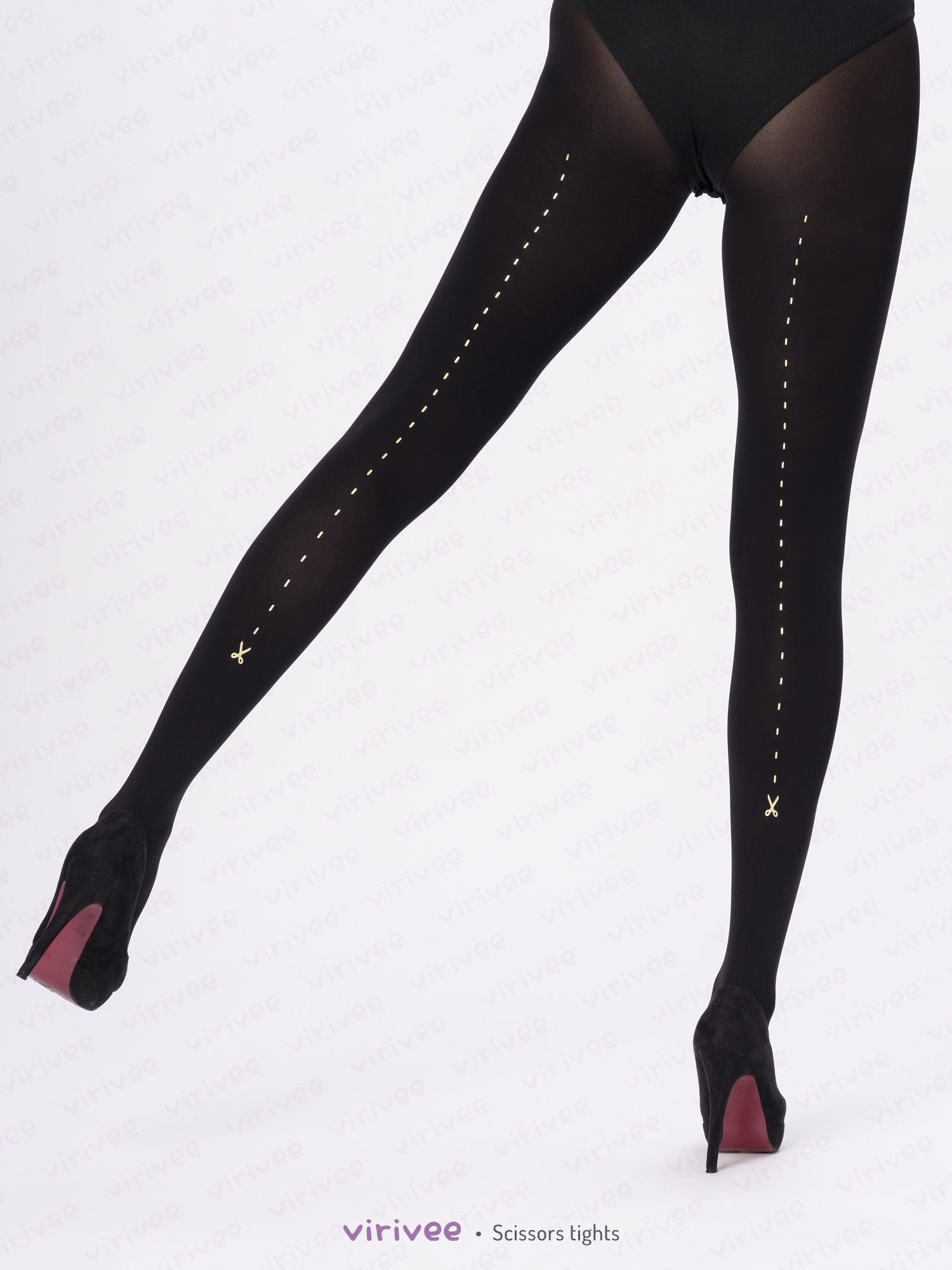 Scissors and line seamed style printed tights