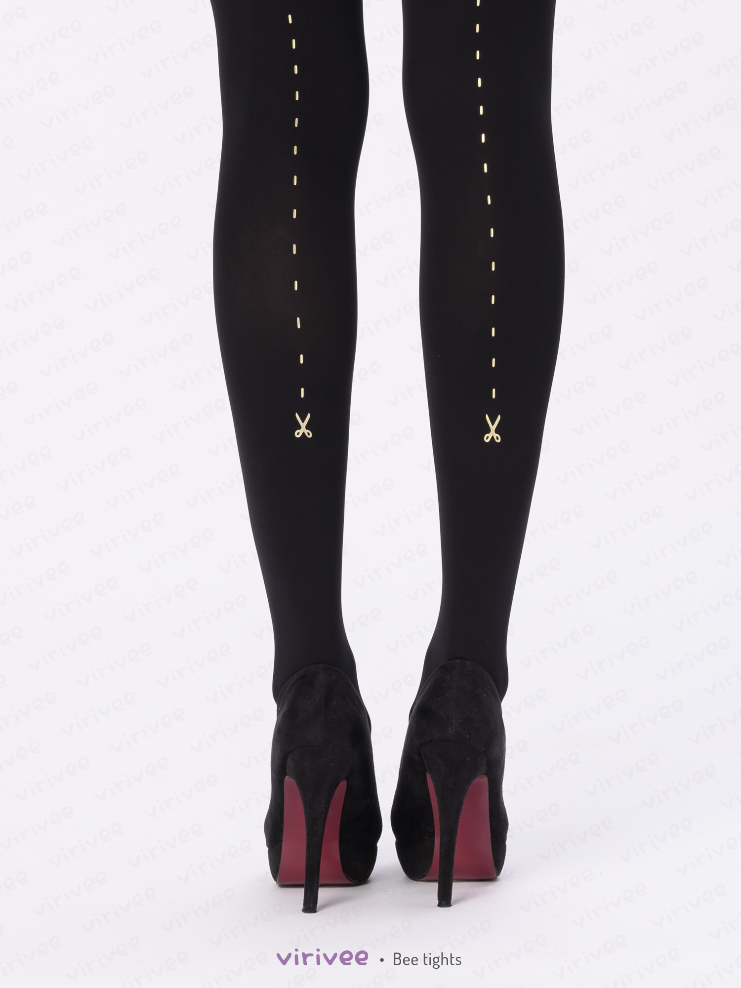 Scissors and line seamed style printed tights