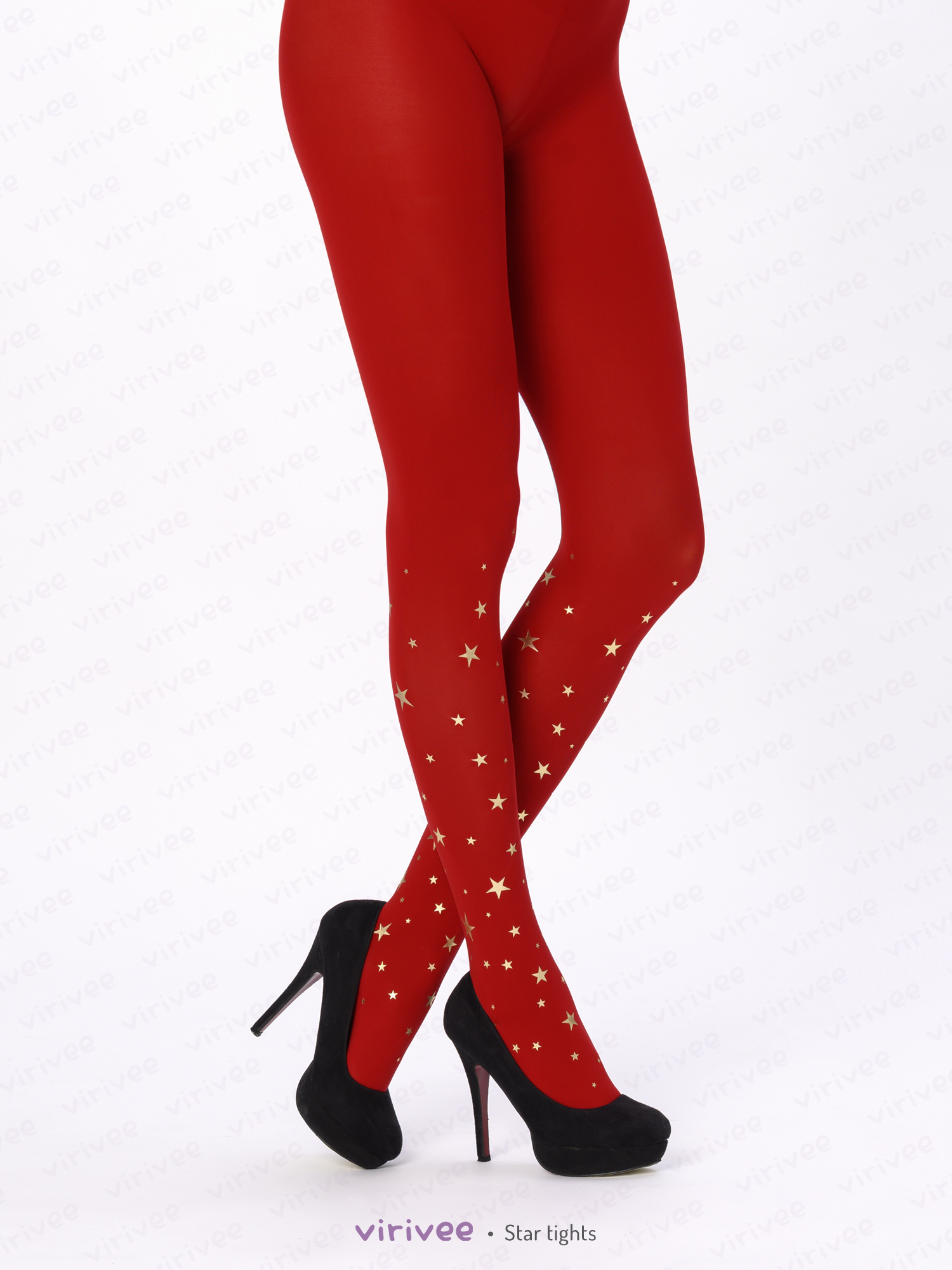 Red star Christmas tights by Virivee