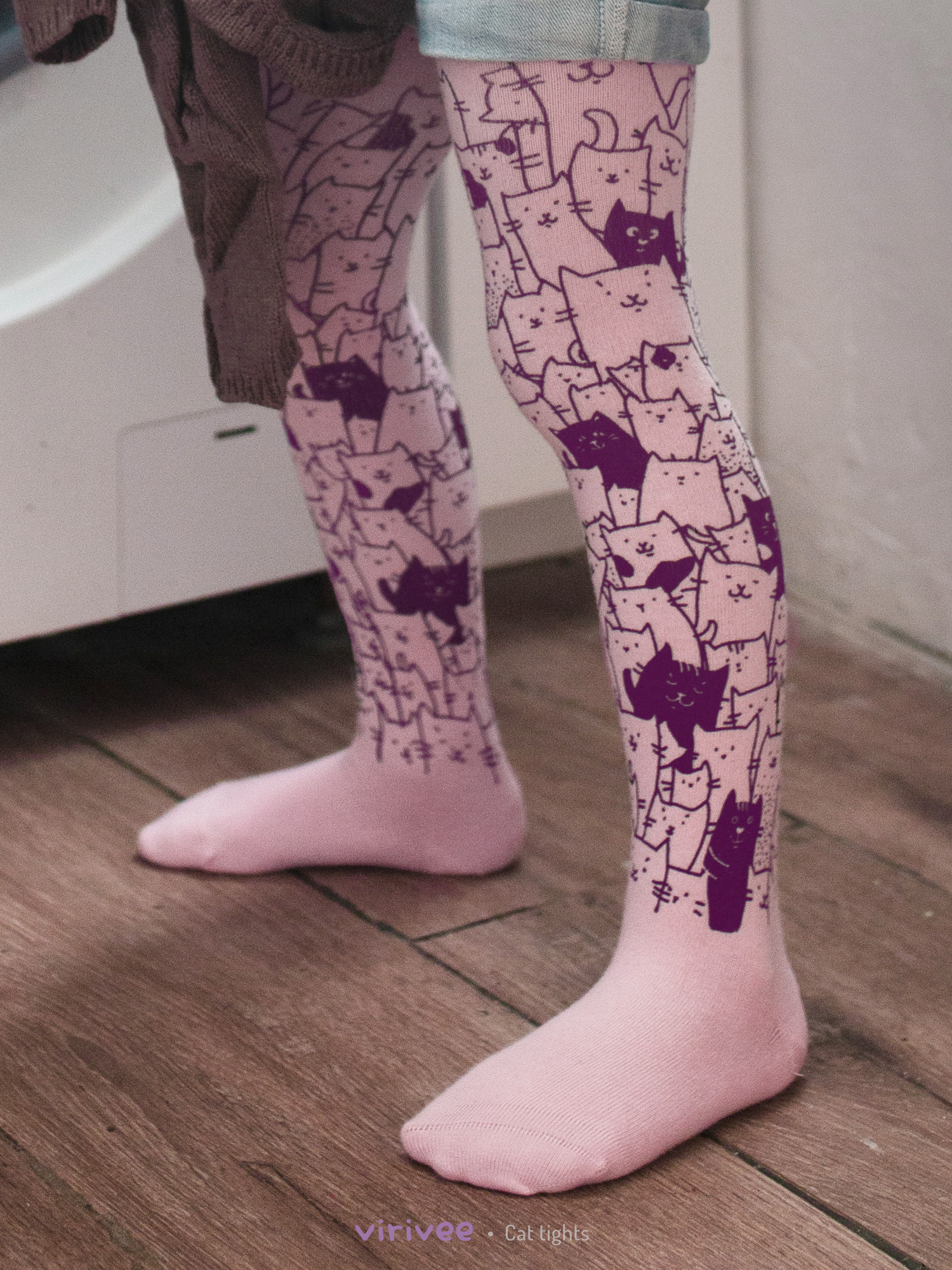 Clowder of cats tights in pink