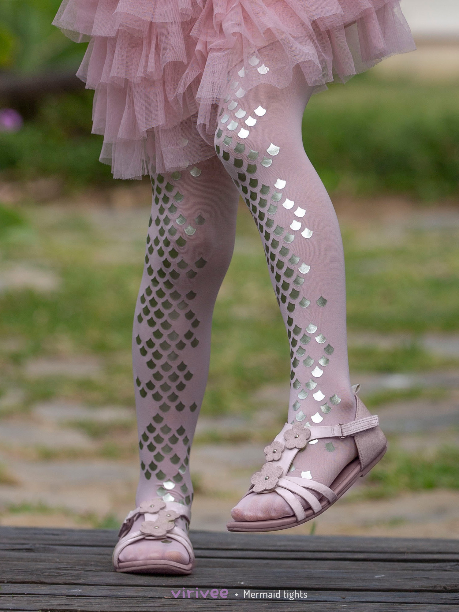 Girls silver mermaid pink tights