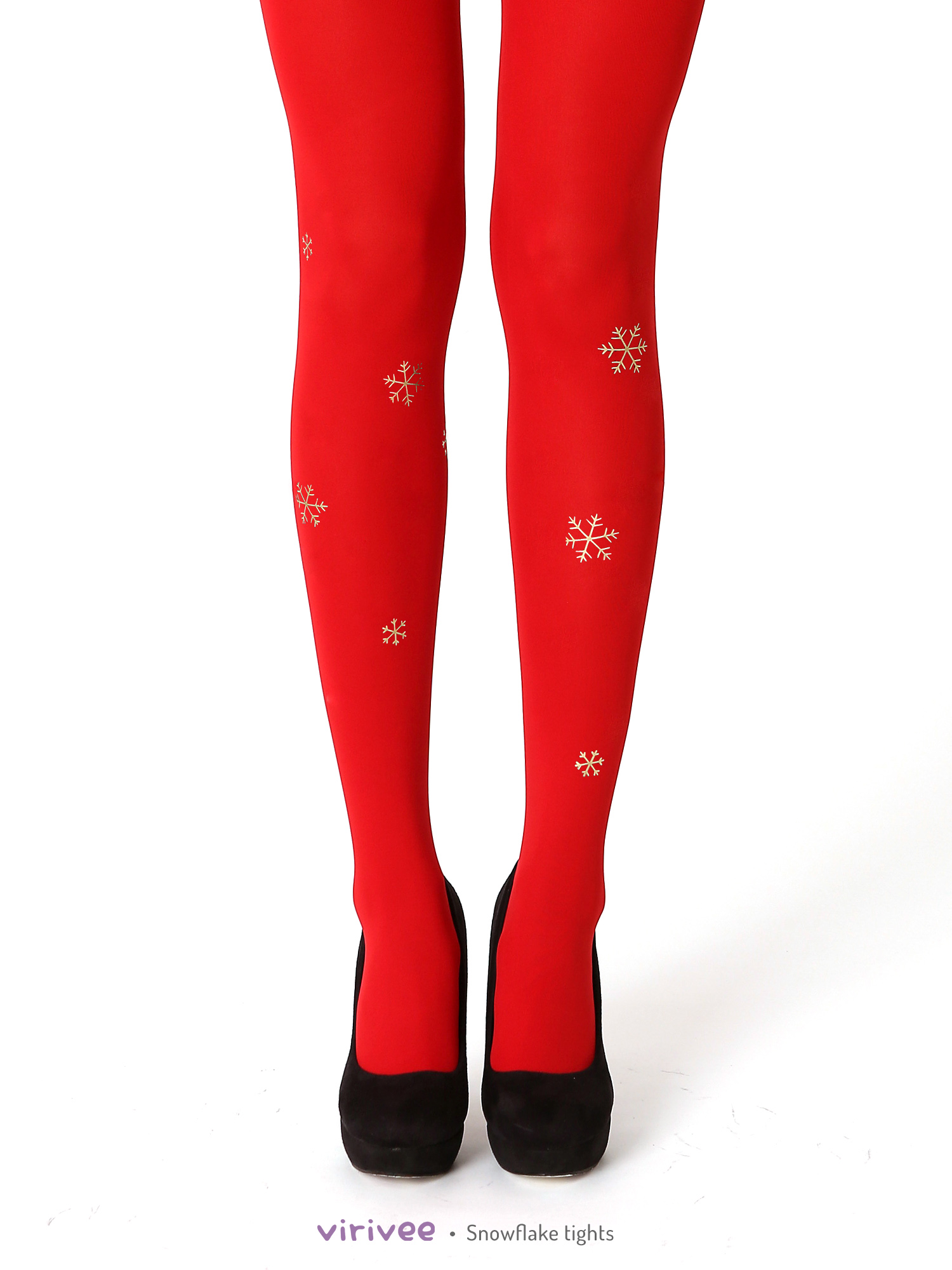 Red snowflake tights with gold or silver print