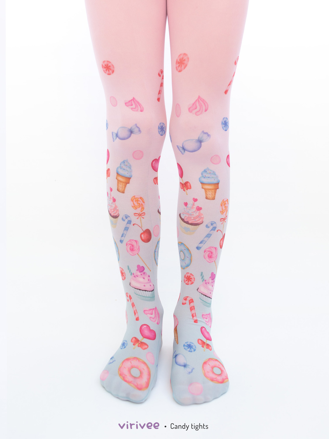 Pink-blue pastelgoth tights with candy pattern