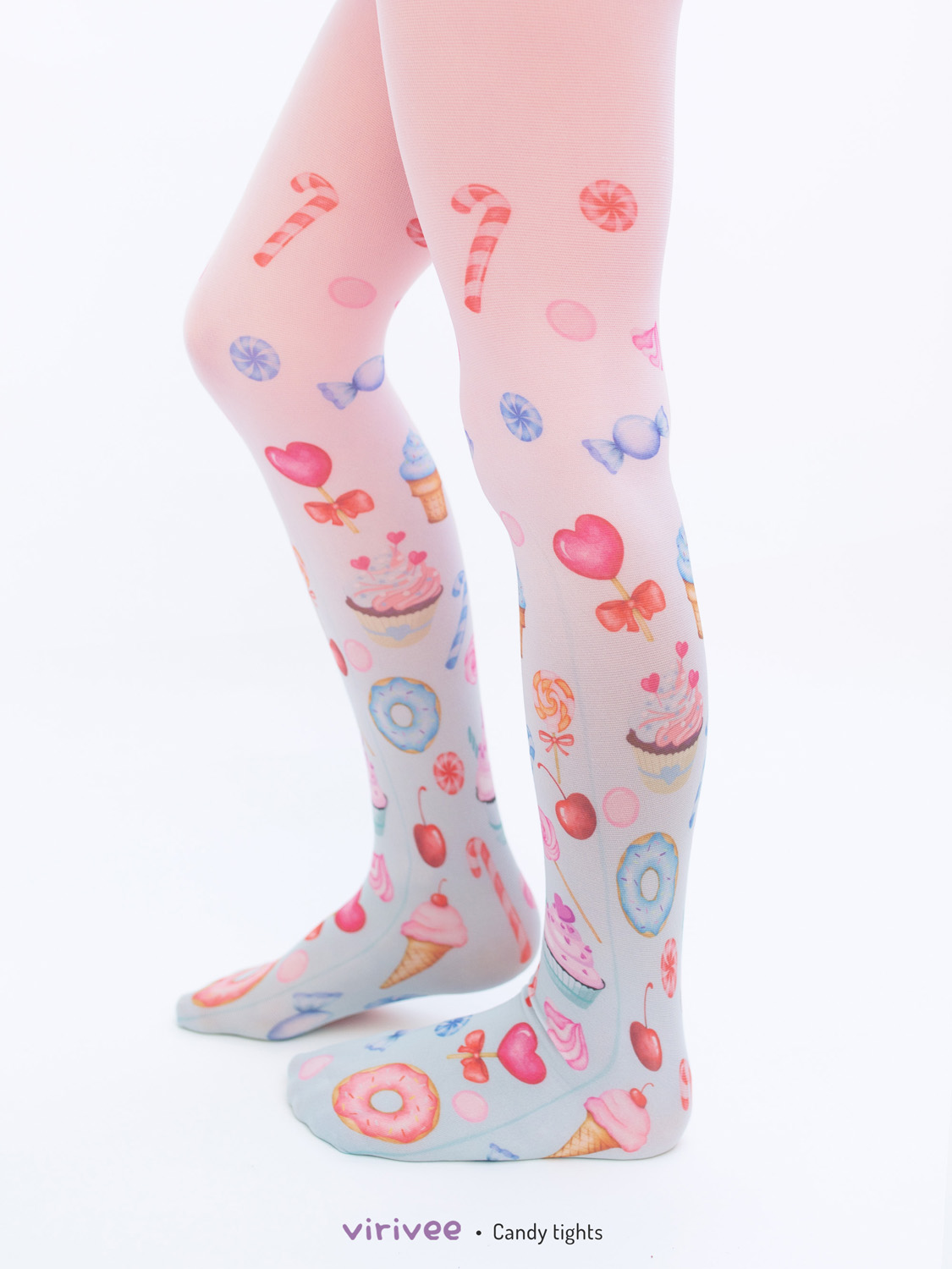 Pink-blue pastel goth tights with candy pattern