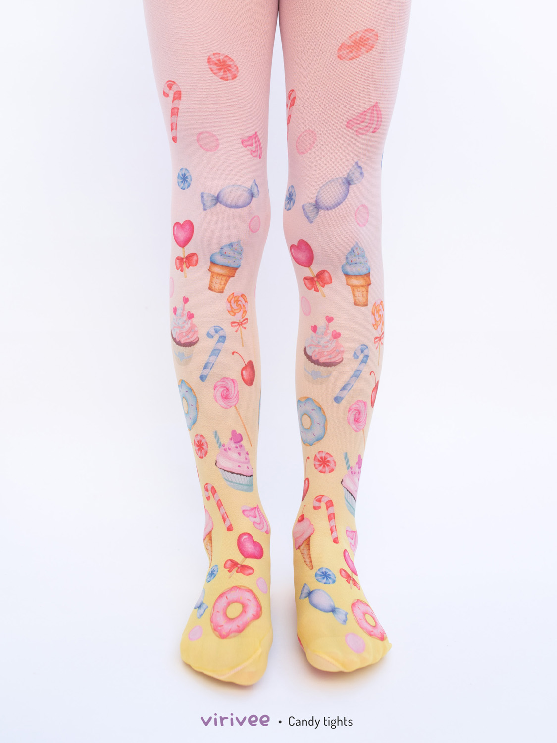 Yellow-pink candy tights for girls