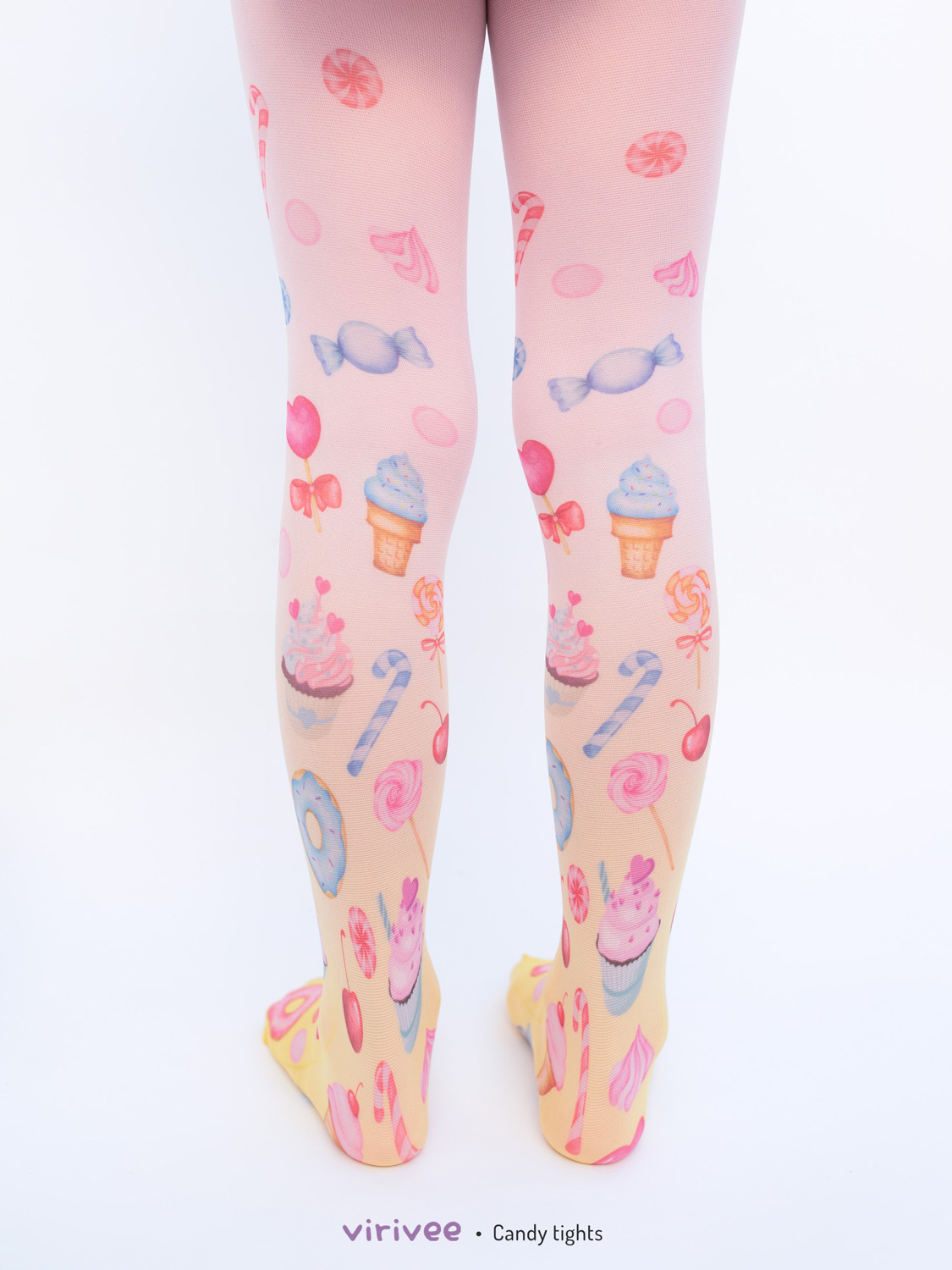 Pink - yellow pastel goth tights with candy pattern