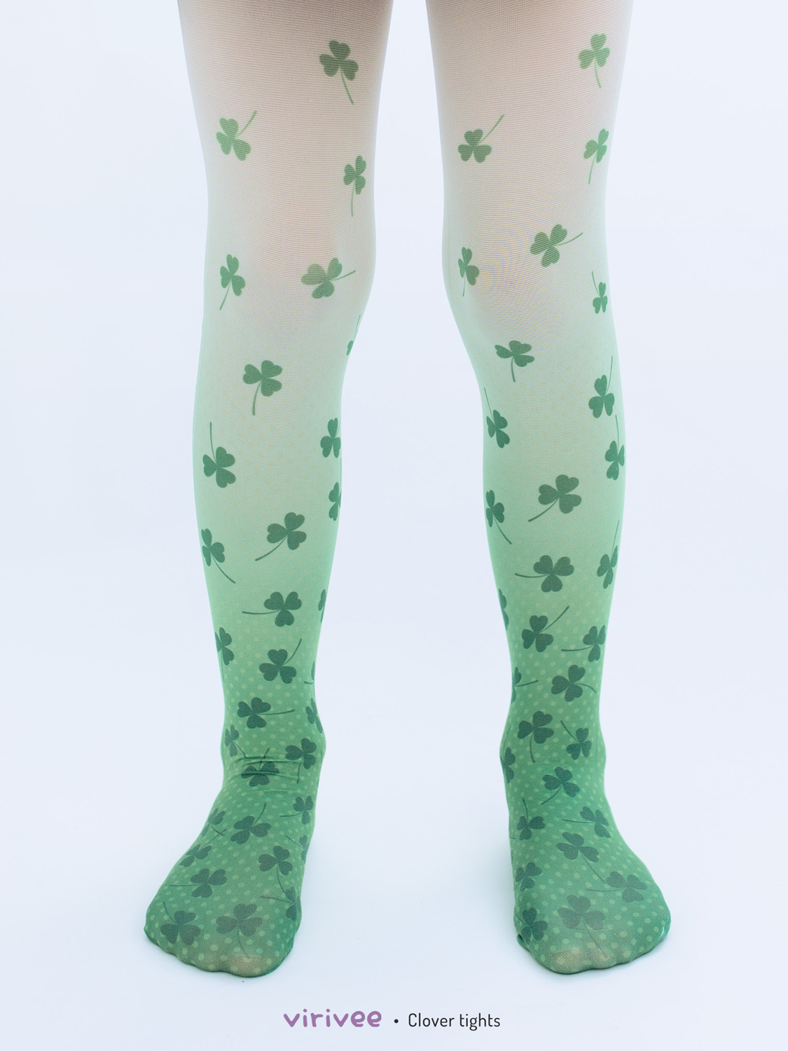 Green ombre shamrock clover tights for girls