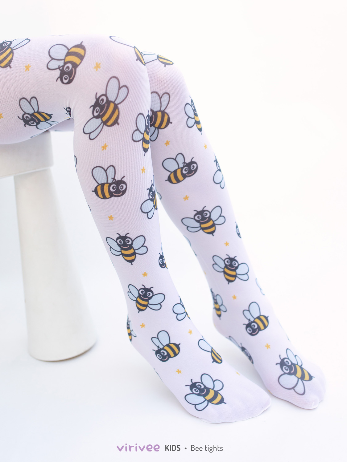 White printed bee tights for girls