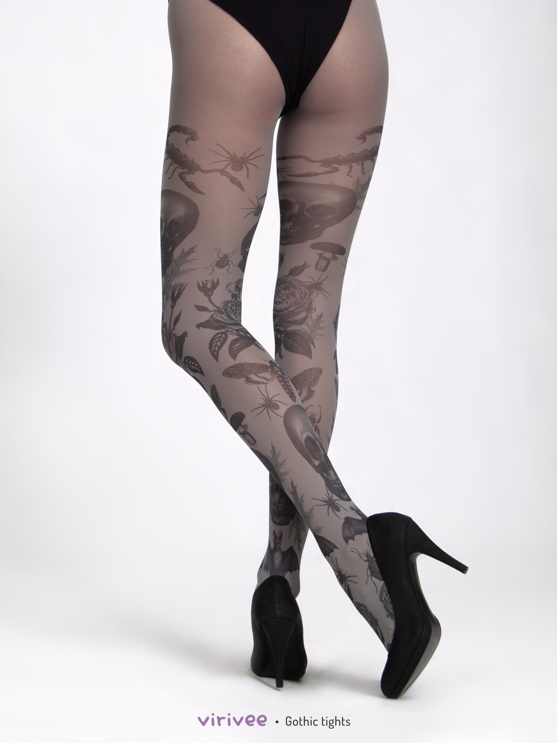 Skull and roses gothic tights for women
