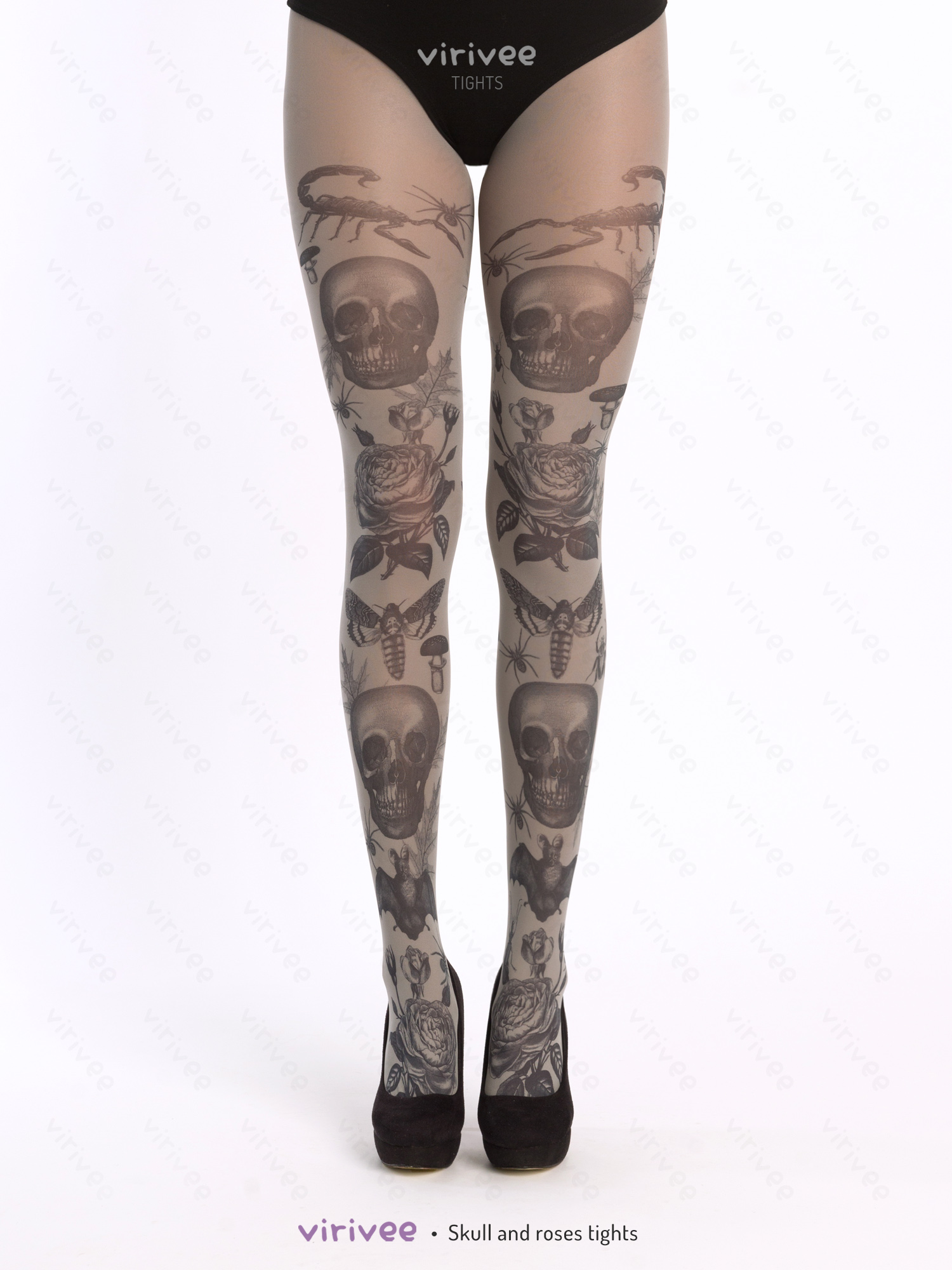 Skull and roses gothic tights