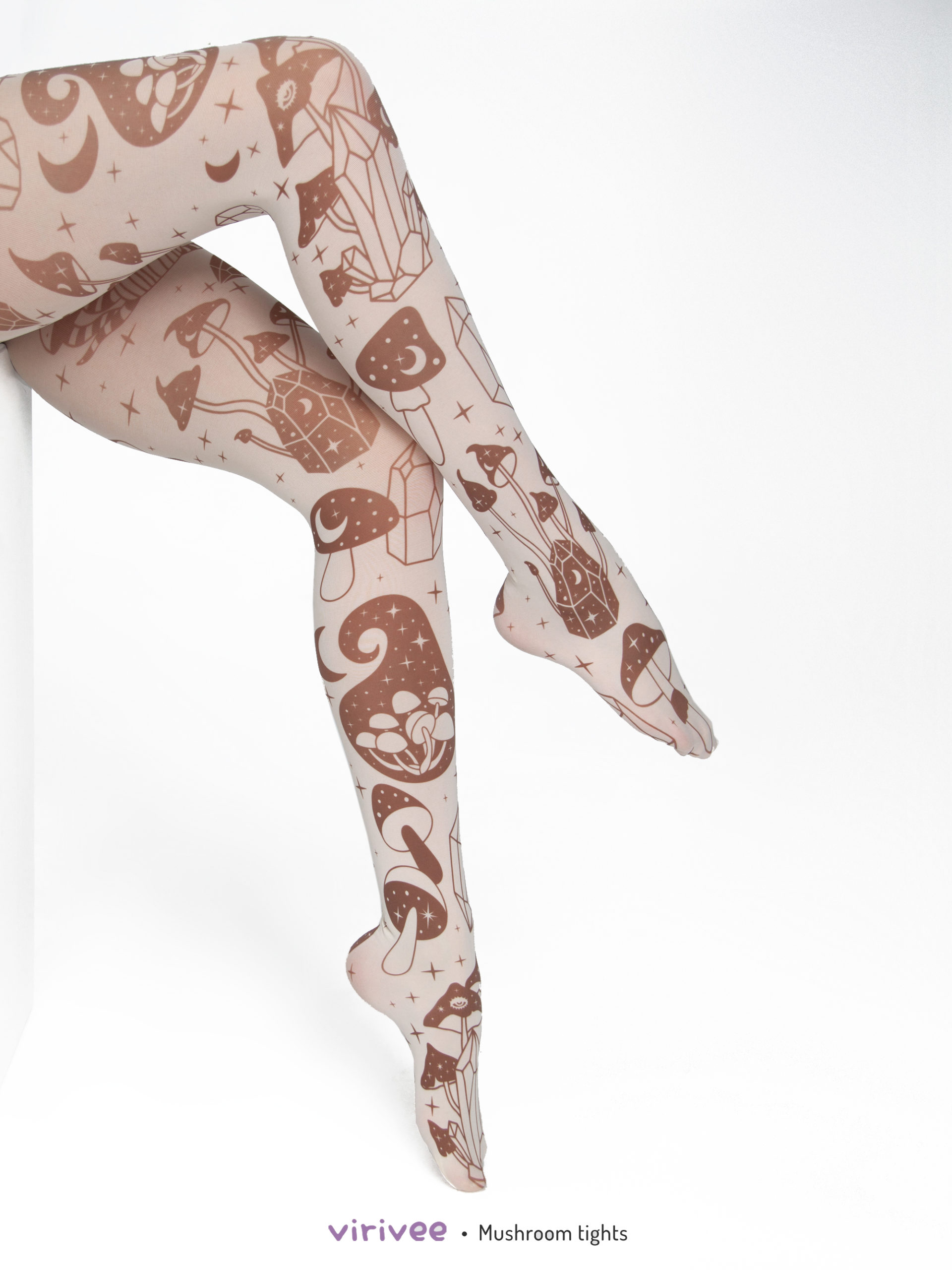 Celestial tights with crystal and mushroom print
