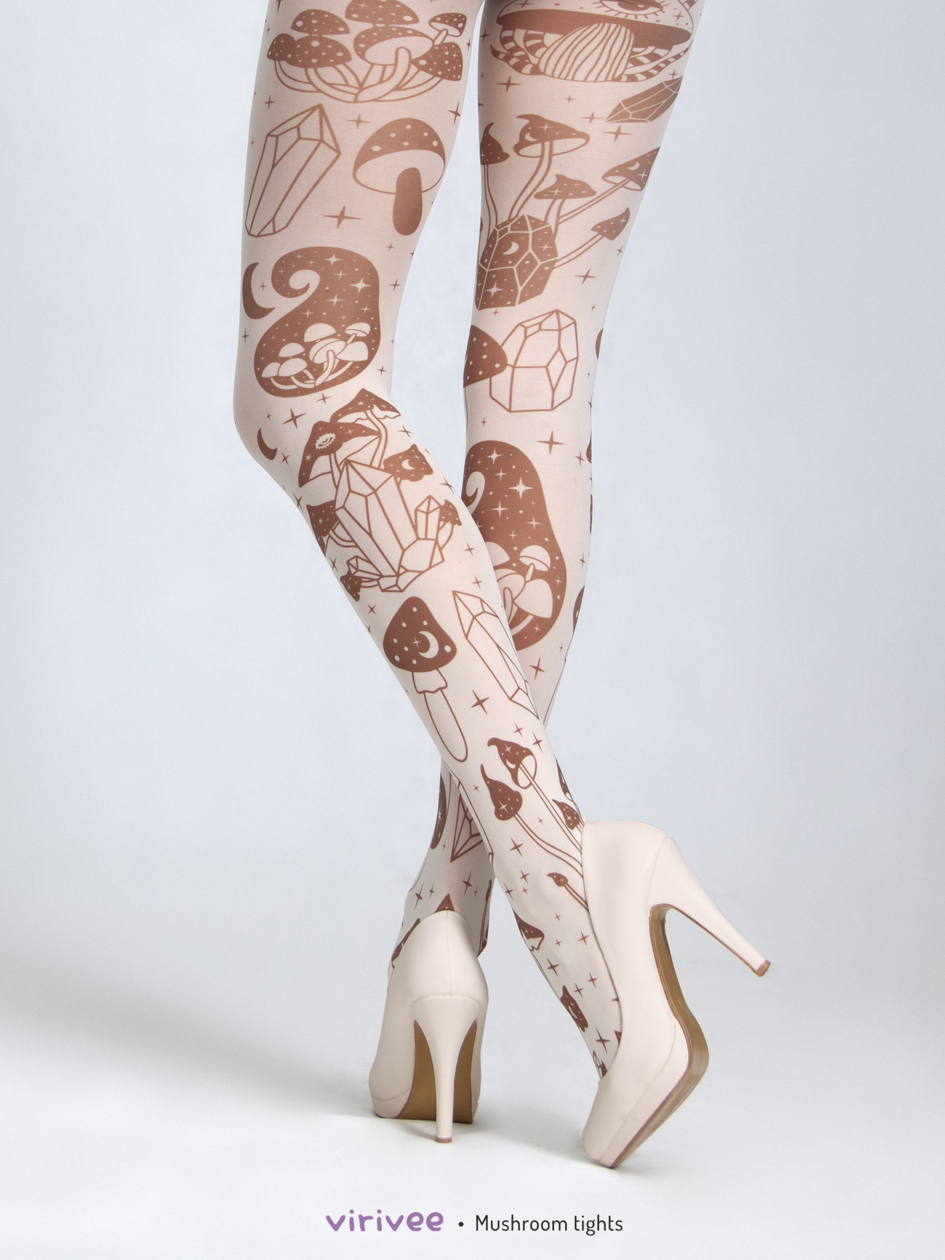 Celestial tights with crystal and mushroom print