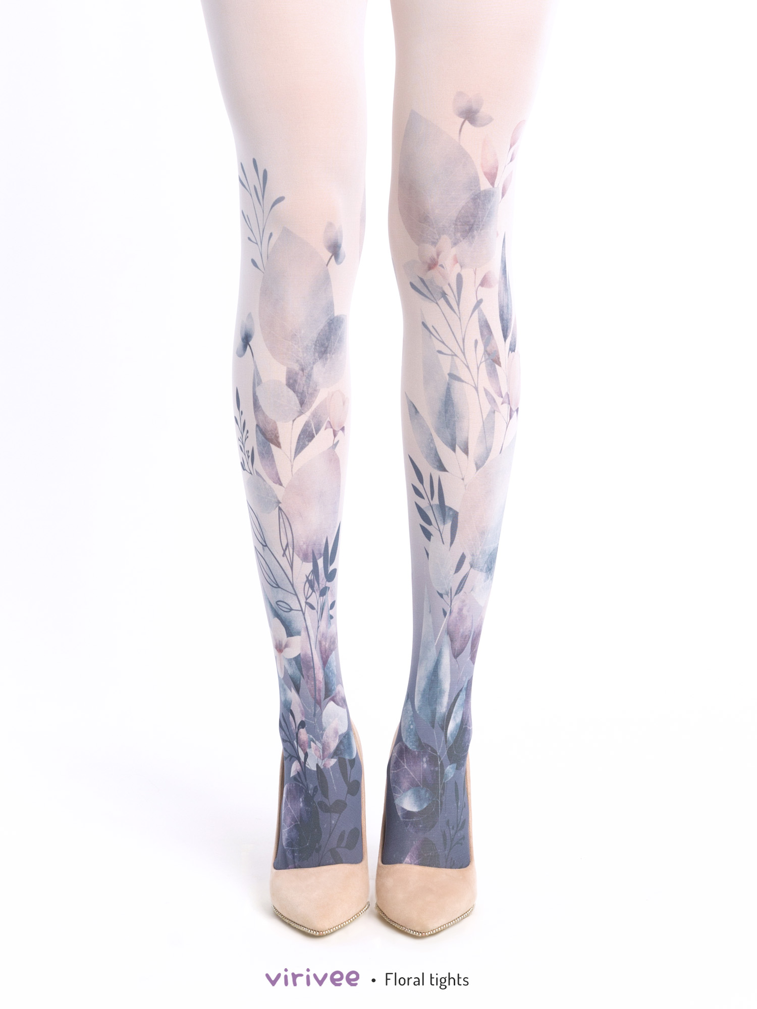 Bluish ombre floral tights