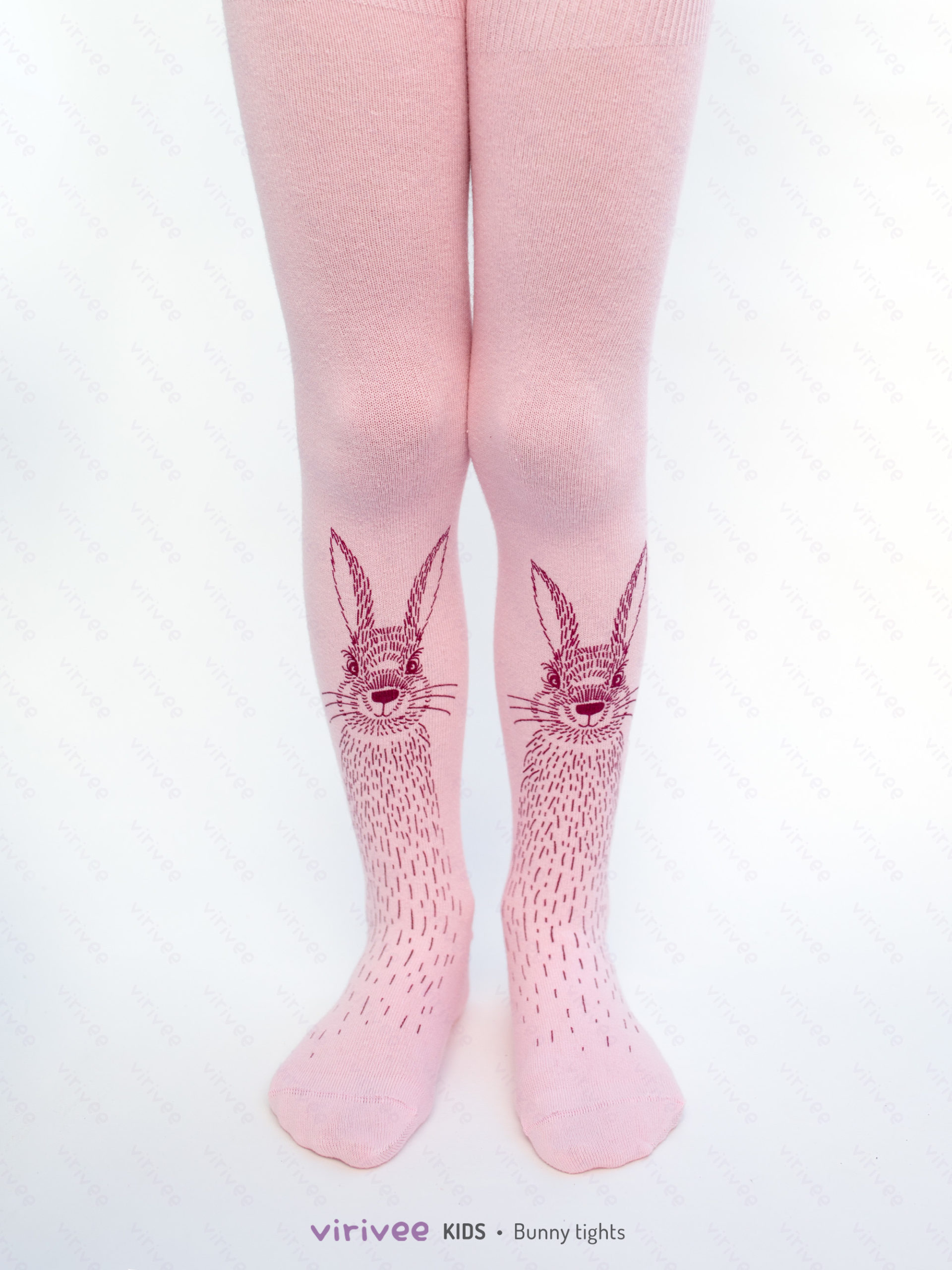 Pink cotton bunny tights for girls