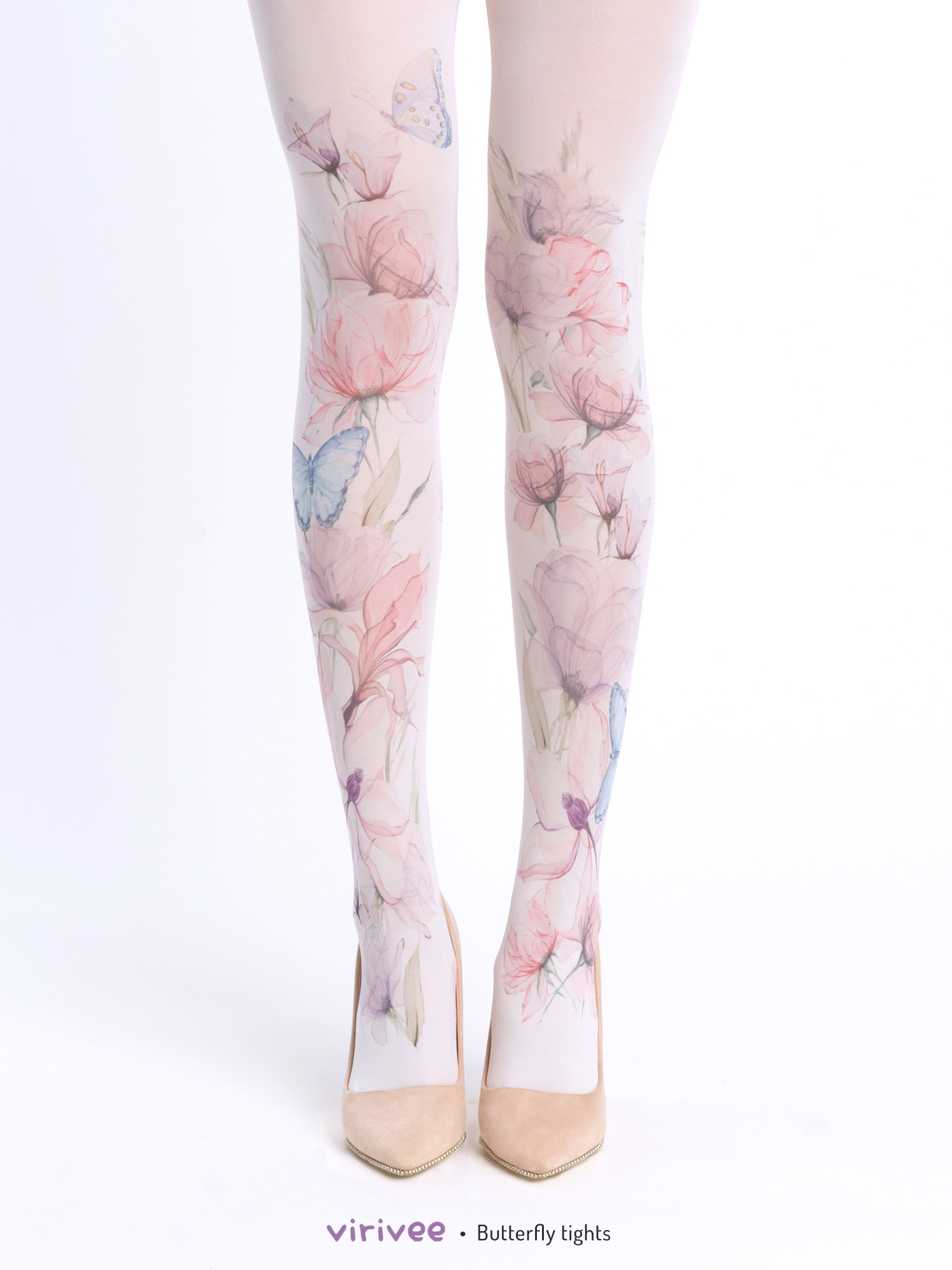 Floral tights with blue butterfly