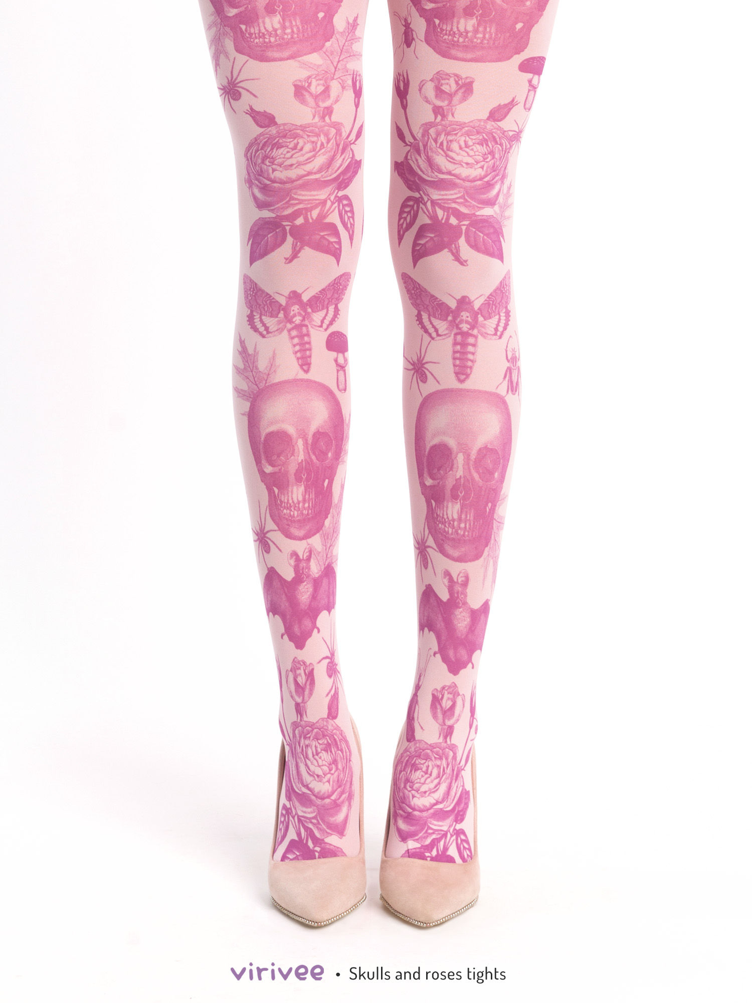 Skull and roses tights, pink