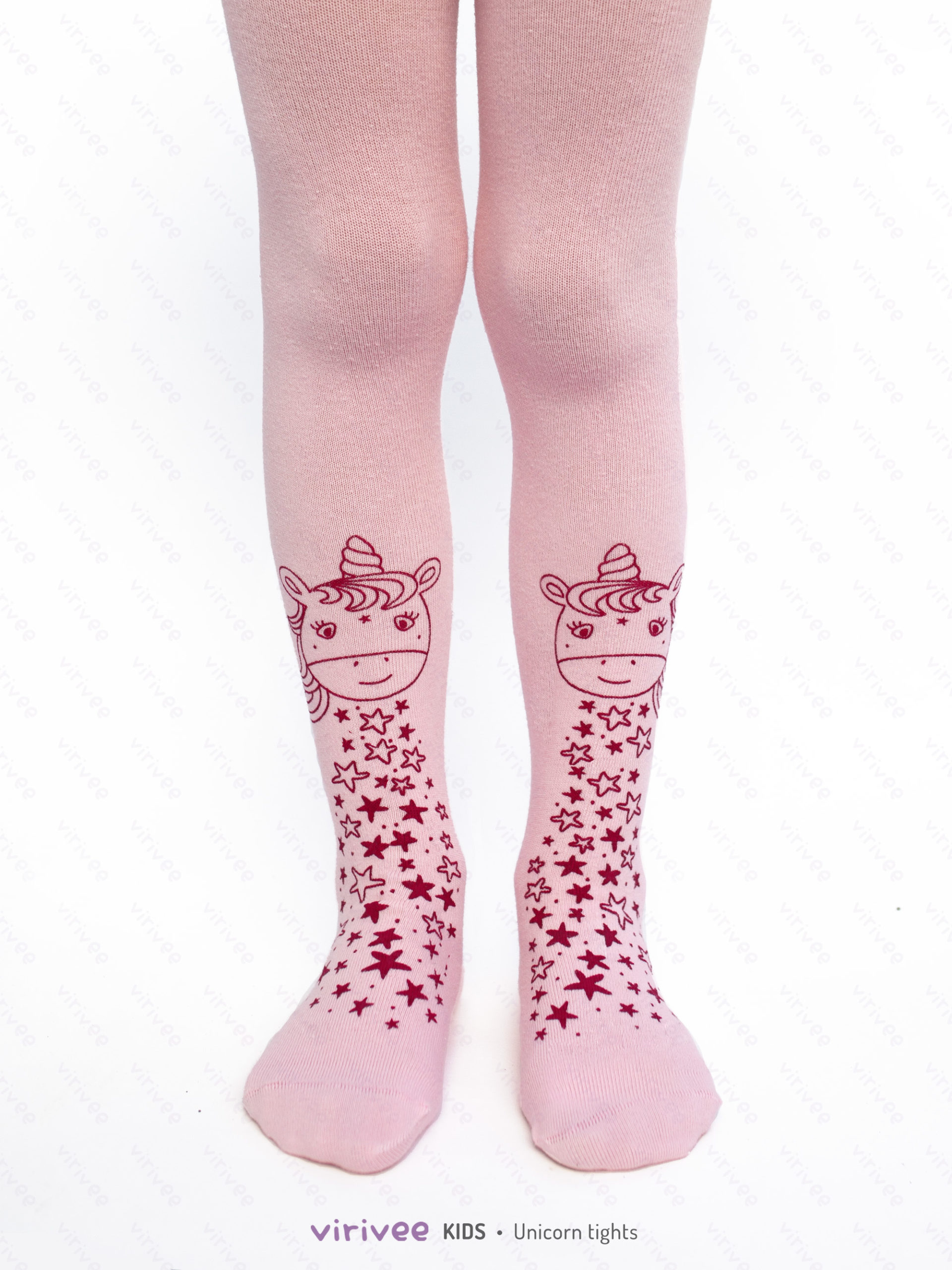 Pink, cotton unicorn tights for girls