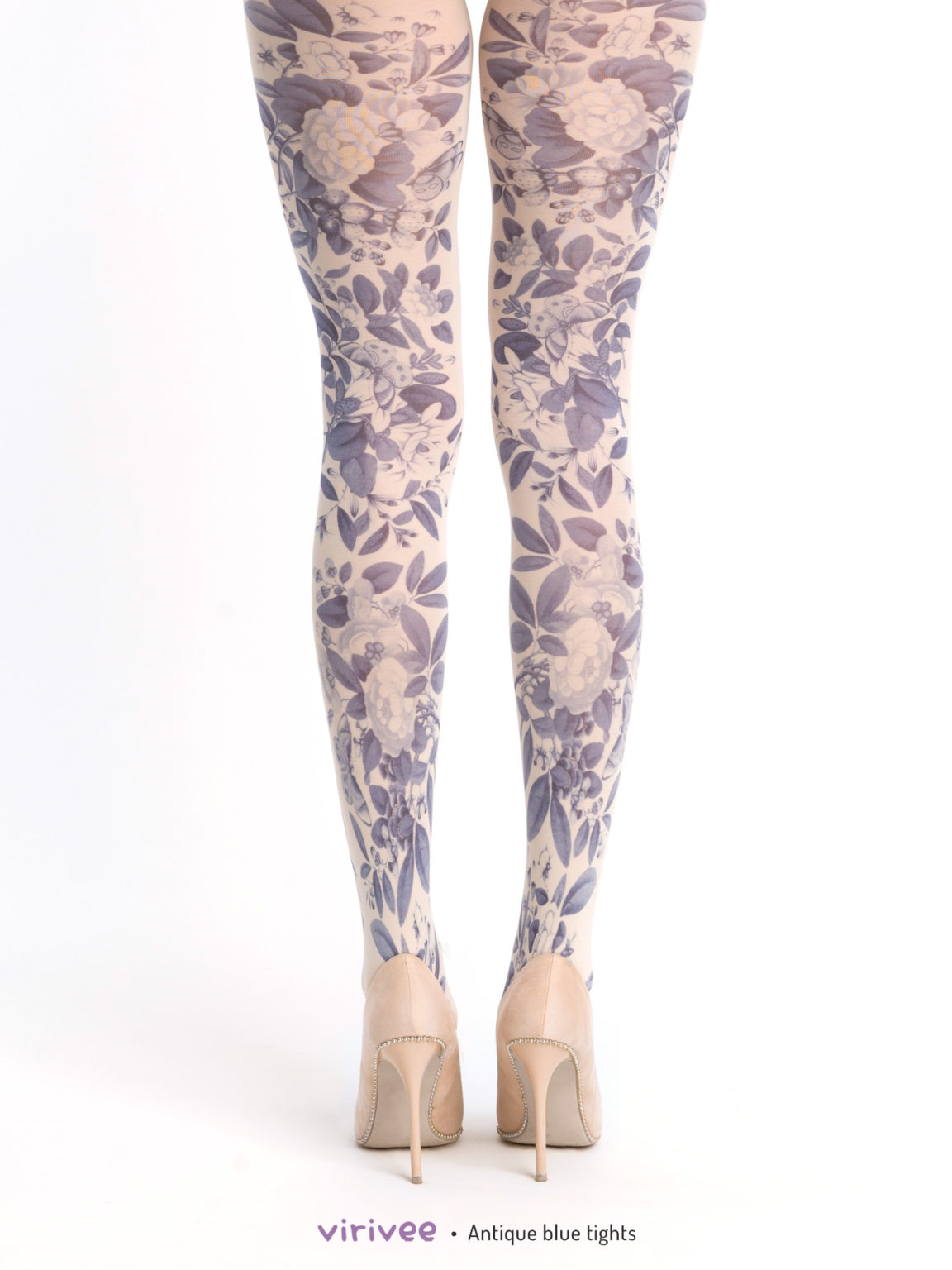 Antique Blue Floral Tights – Virivee Tights – Unique Tights Designed ...