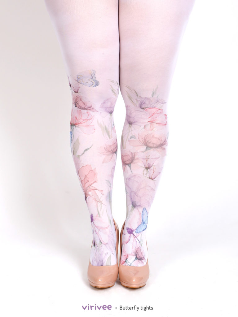 Floral Tights With Blue Butterfly Virivee Tights Unique Tights Designed And Made In Europe