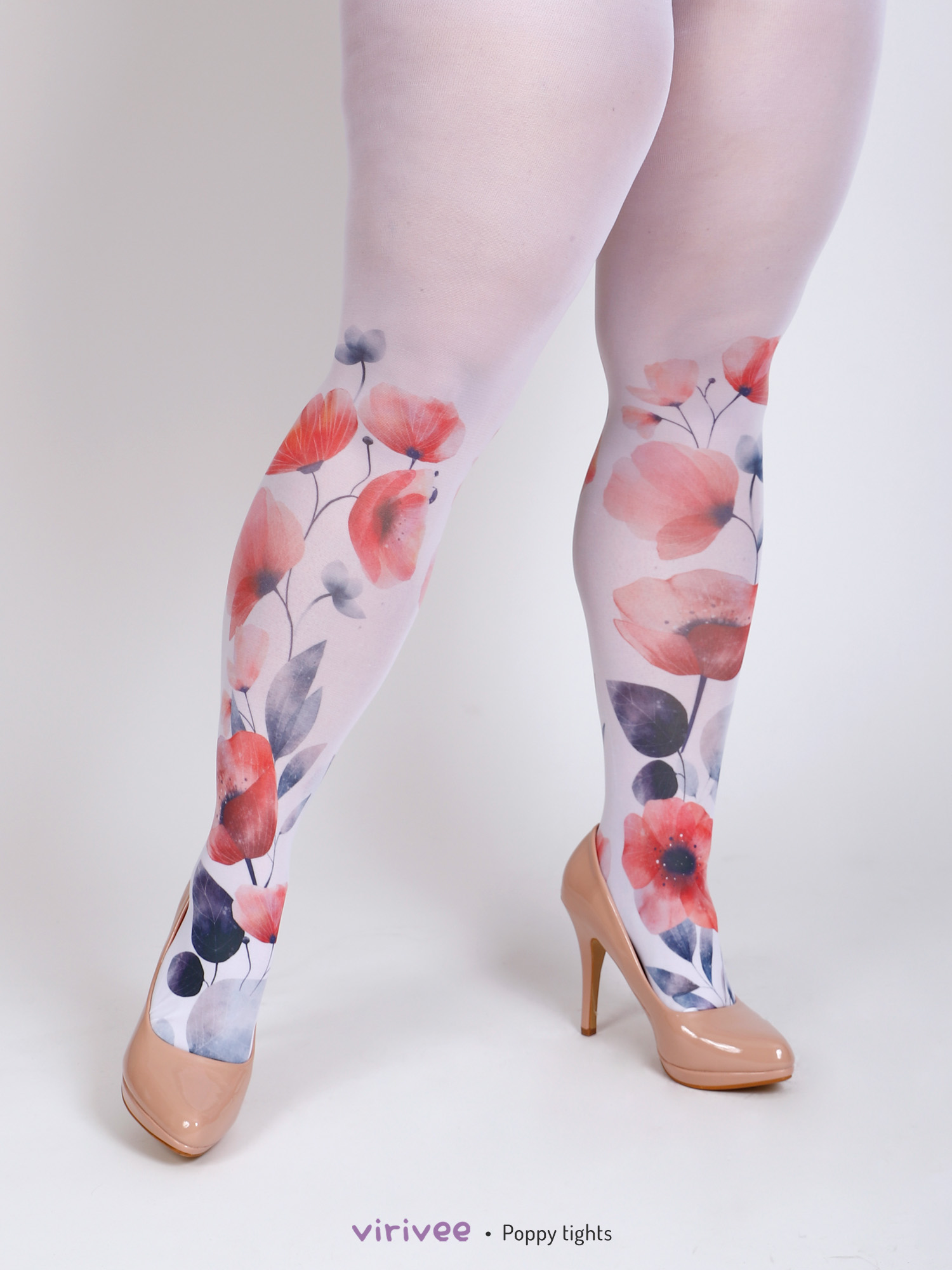 Plus size poppy floral tights