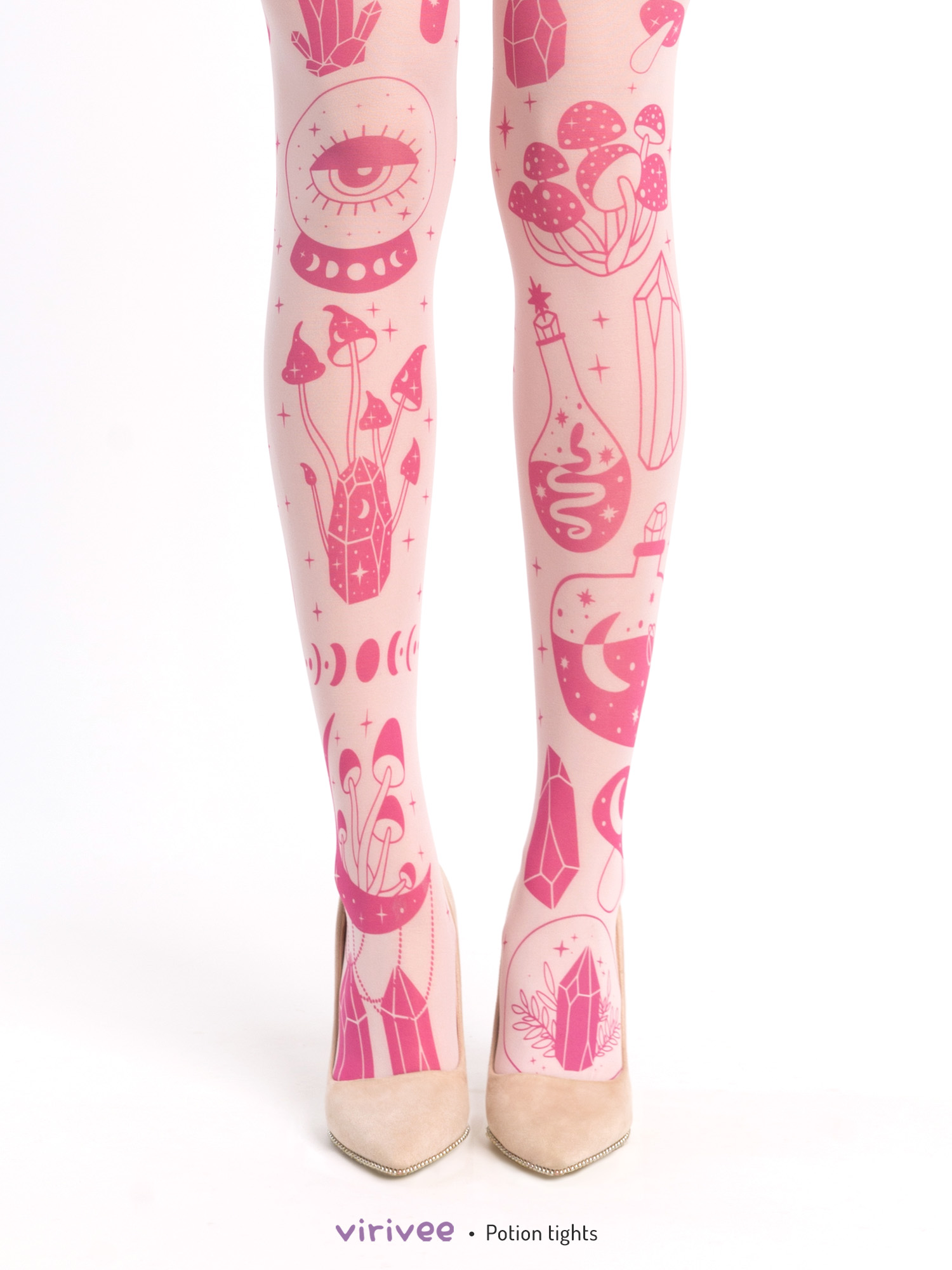 Pastel goth tights with potion and mushroom print