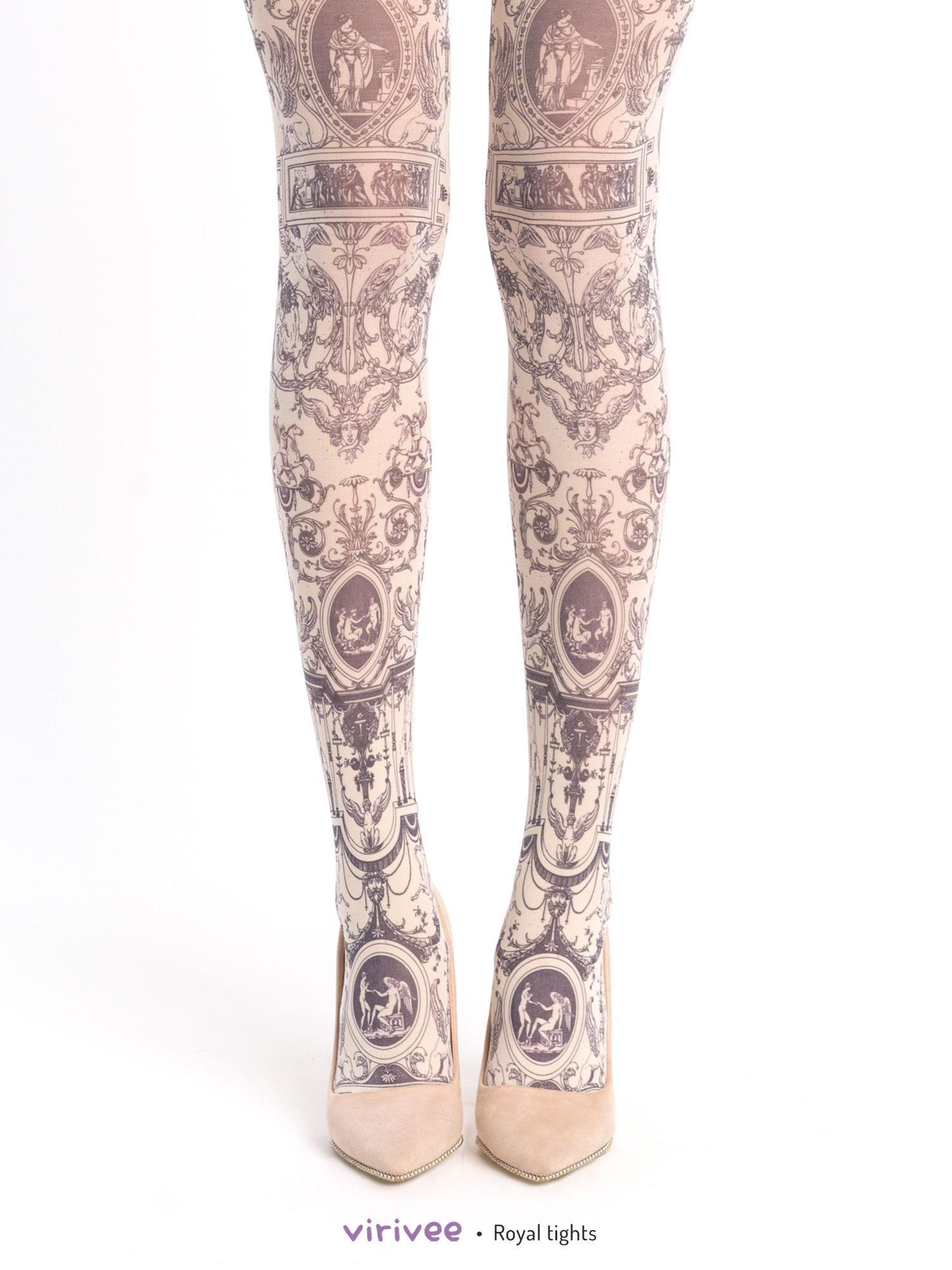 Royal tights with grey antique print