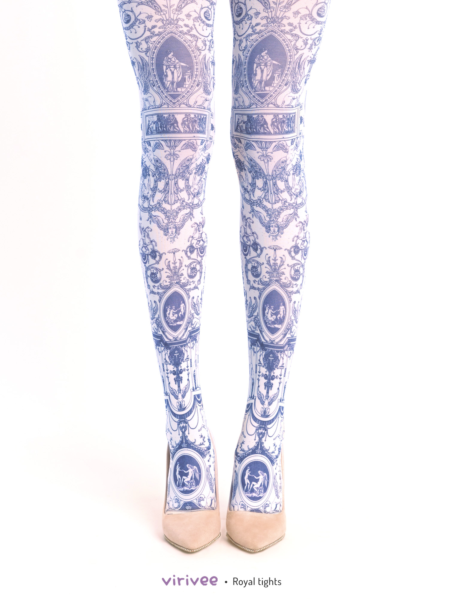 Royal tights with blue antique print