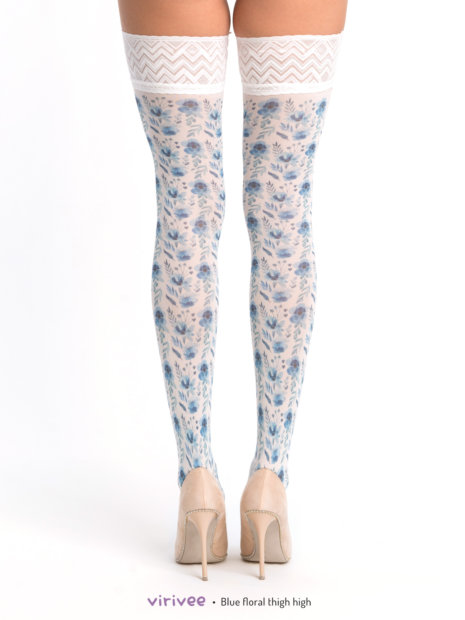 Small blue floral thigh high stay-up