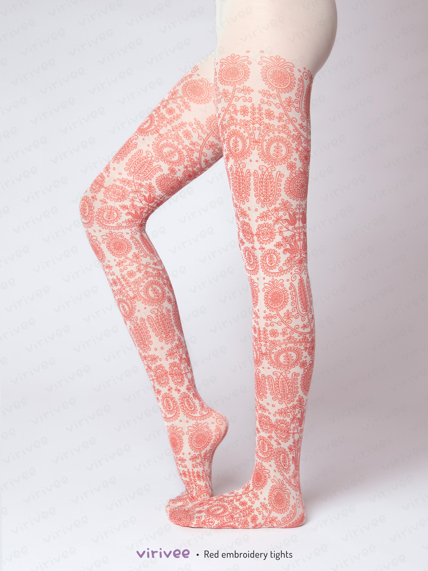 Red embroidery tights