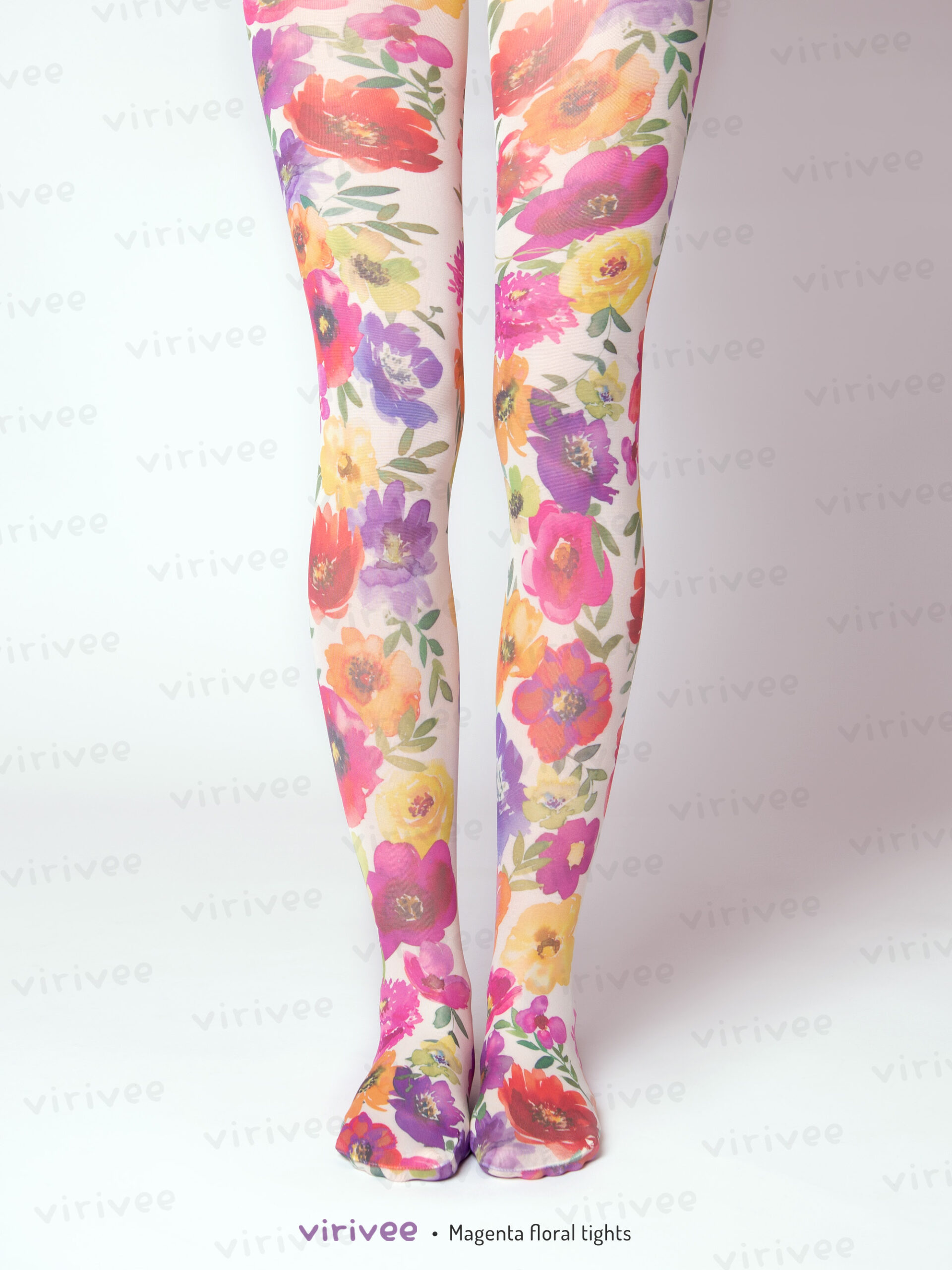 Magenta floral tights