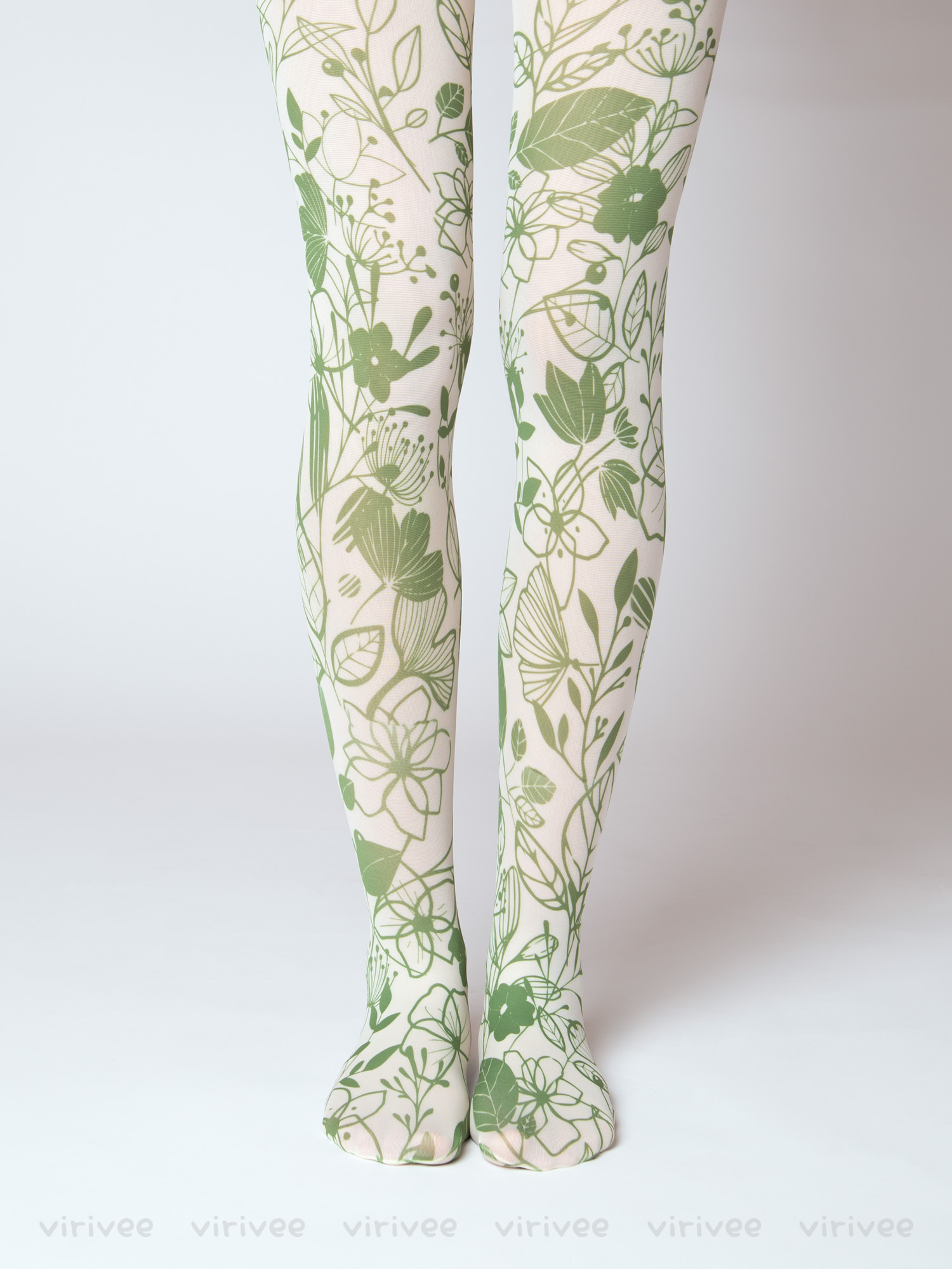 Green floral tights